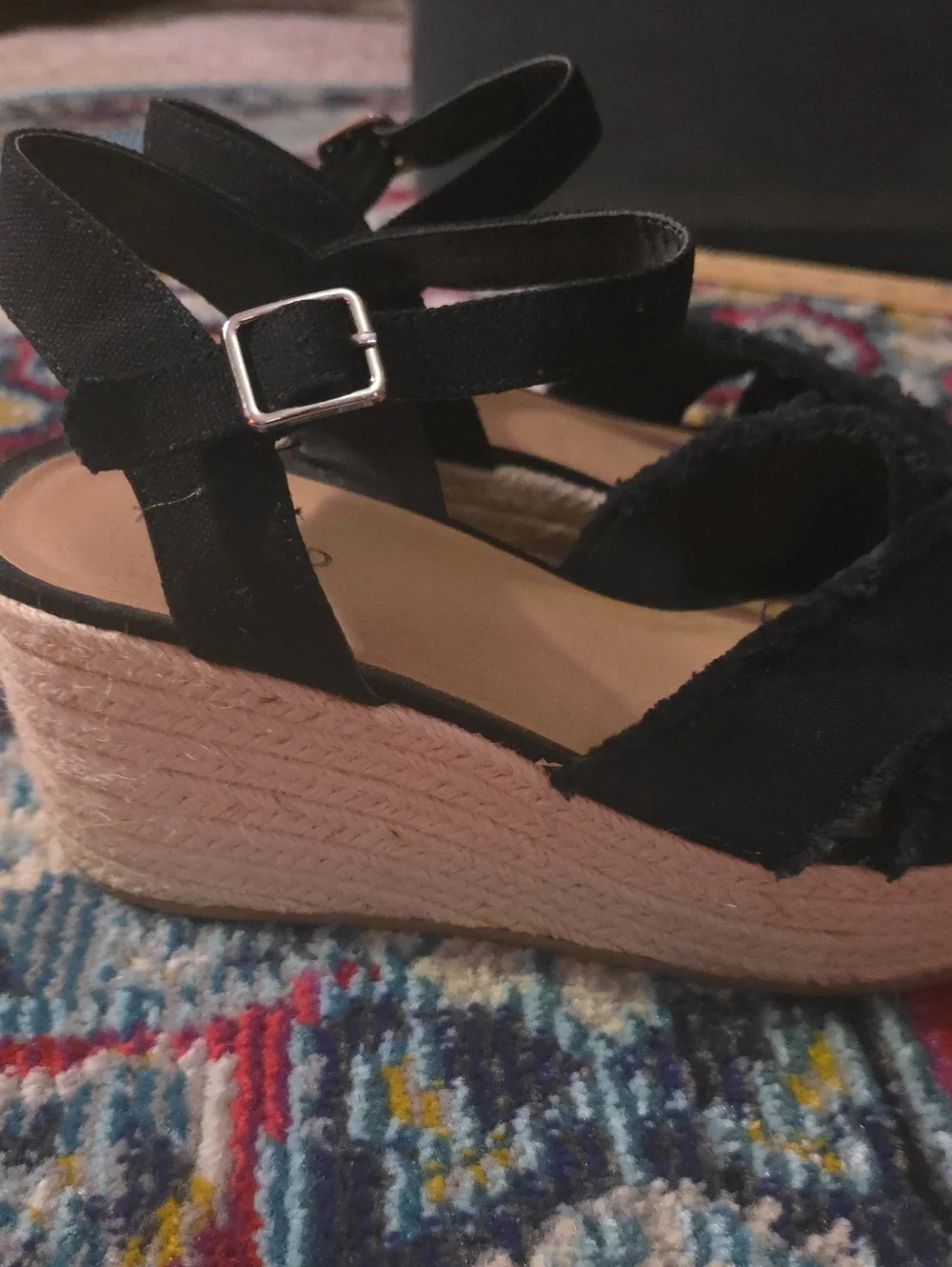 Black Espadrille Wedge Sandals with Ankle Strap